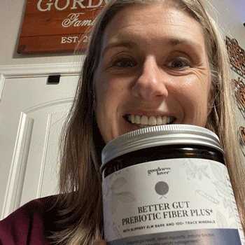 Gina holding Better Gut Prebiotic Fiber Plus