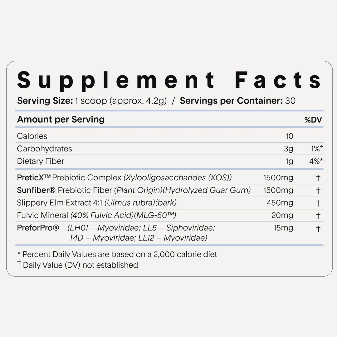 Better Gut Prebiotic Fiber Plus supplement facts panel