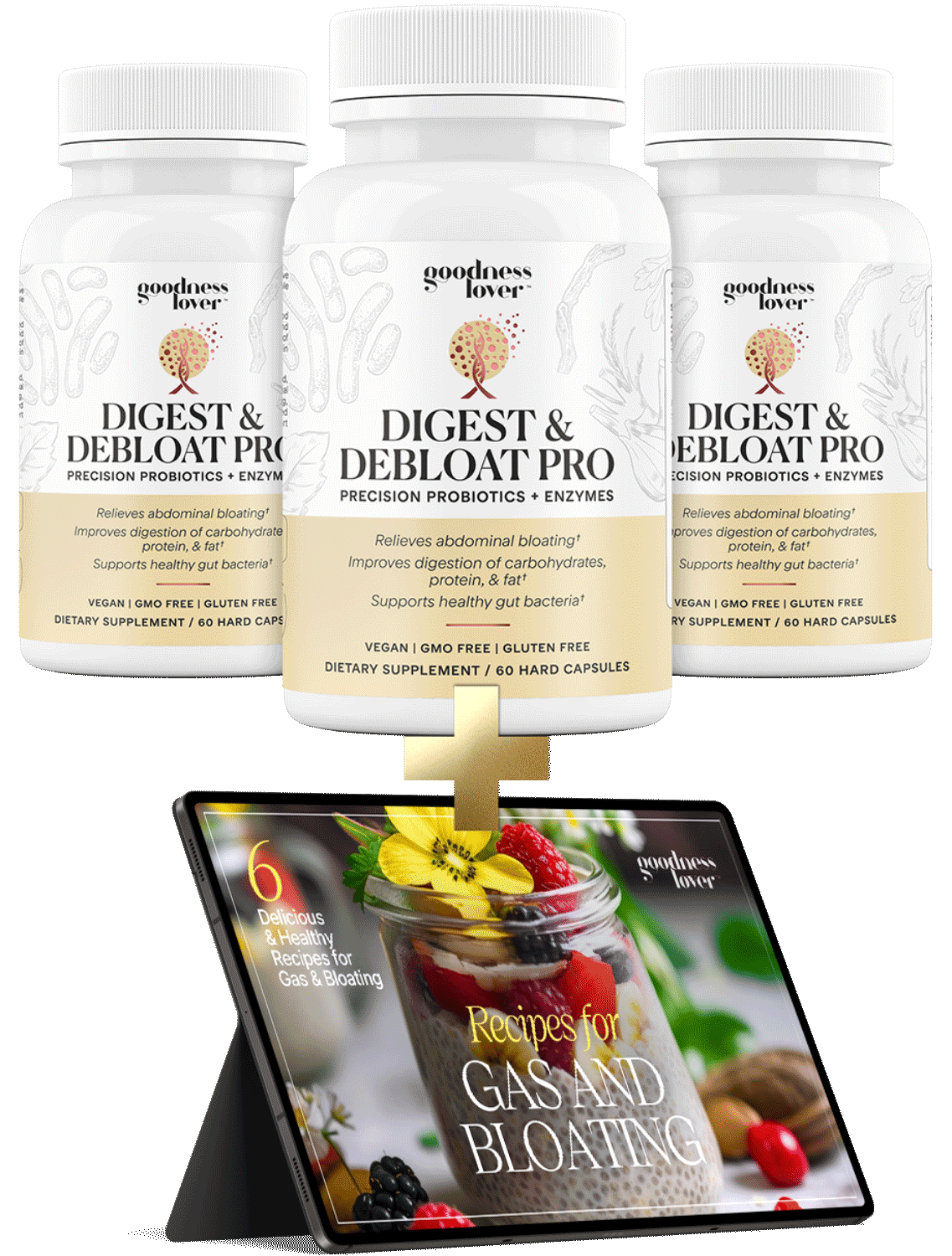 3 Bottles Digest & Debloat Pro plus Recipes for Gas & Bloating bonus