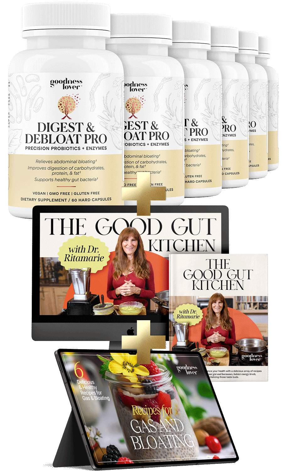 6 Bottles Digest & Debloat Pro plus Good Gut Kitchen and Recipes for Gas & Bloating bonuses